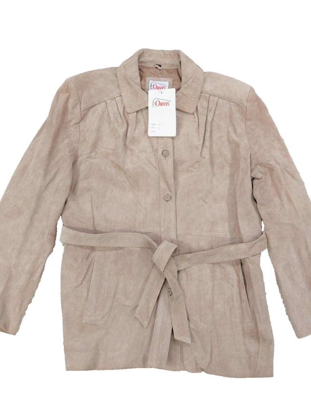 Vintage Orvis Suede Leather Button Coat Womens Large, New w/ Tags, Belted Collar